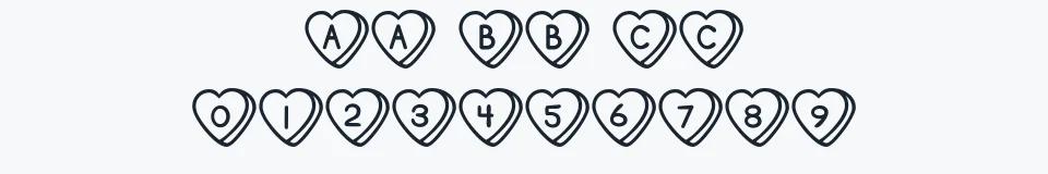 Rzeczywista próbka kroju Sweet Hearts BV — Aa Bb Cc 0123456789