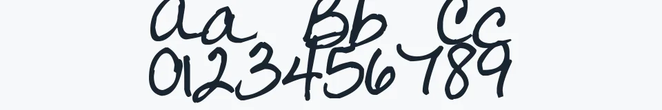 Rzeczywista próbka kroju Pea Sara Script — Aa Bb Cc 0123456789