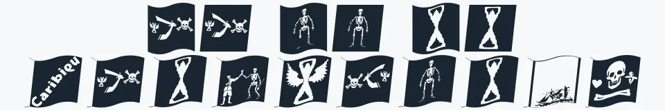 Rzeczywista próbka kroju PiratsSymbolsArtefacts — Aa Bb Cc 0123456789