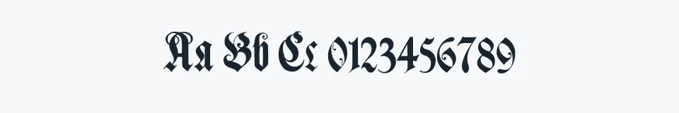 Rzeczywista próbka kroju MuenchnerFraktur — Aa Bb Cc 0123456789