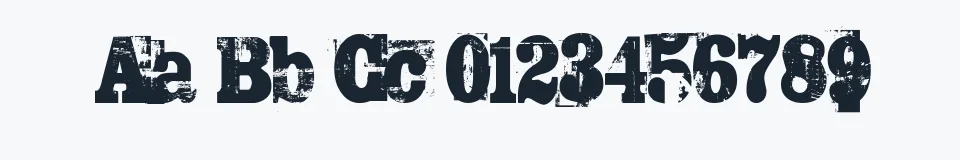Rzeczywista próbka kroju TRASHED — Aa Bb Cc 0123456789