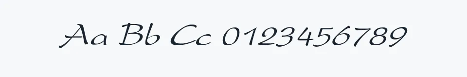 Rzeczywista próbka kroju Prescript Italic — Aa Bb Cc 0123456789