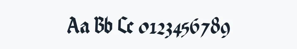 Rzeczywista próbka kroju KleinsBrokenGotik — Aa Bb Cc 0123456789