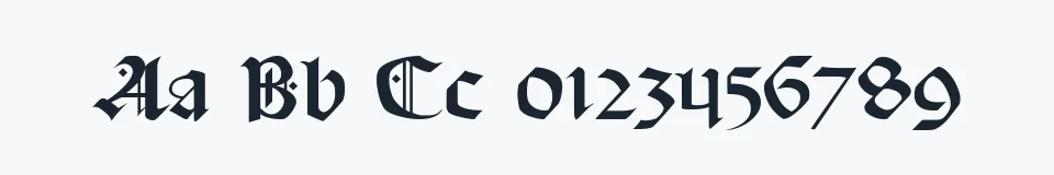 Rzeczywista próbka kroju Schampel — Aa Bb Cc 0123456789