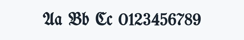 Rzeczywista próbka kroju TypographerFraktur — Aa Bb Cc 0123456789