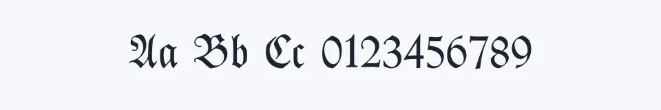 Rzeczywista próbka kroju Kleist-Fraktur Zierbuchstaben — Aa Bb Cc 0123456789