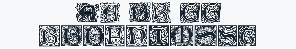Rzeczywista próbka kroju Morris Initialen — Aa Bb Cc 0123456789