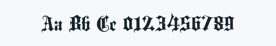 Rzeczywista próbka kroju Blackletter — Aa Bb Cc 0123456789
