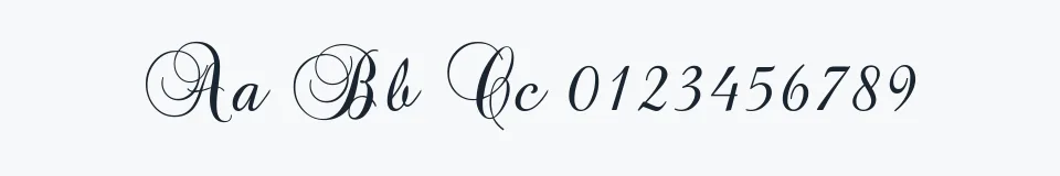Rzeczywista próbka kroju Brock Script — Aa Bb Cc 0123456789