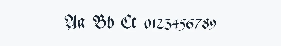 Rzeczywista próbka kroju Gebetbuch Fraktur — Aa Bb Cc 0123456789