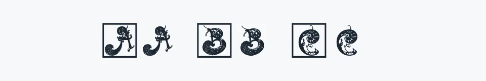 Rzeczywista próbka kroju RococoCoquete — Aa Bb Cc 0123456789