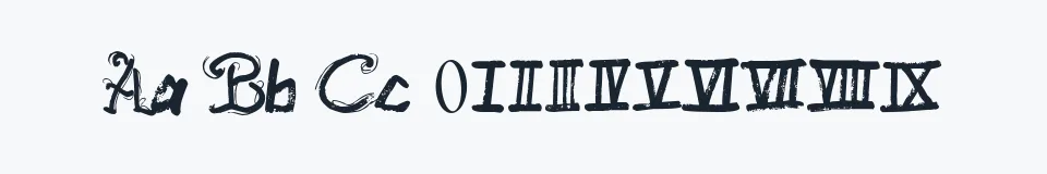 Rzeczywista próbka kroju Raslani Ancient Script — Aa Bb Cc 0123456789