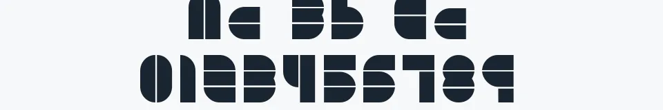 Rzeczywista próbka kroju DE STIJL — Aa Bb Cc 0123456789