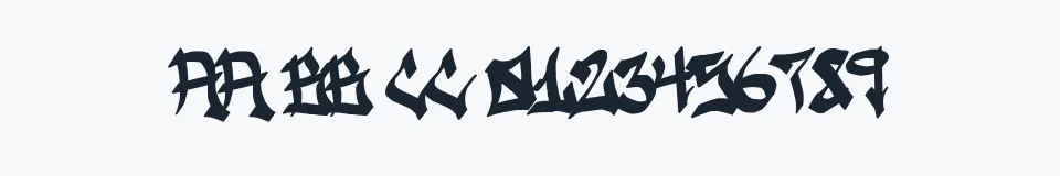 Rzeczywista próbka kroju Ghetto Streetz — Aa Bb Cc 0123456789