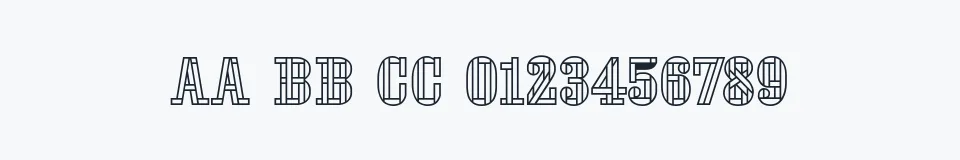 Rzeczywista próbka kroju Stencil Four — Aa Bb Cc 0123456789