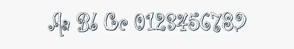 Rzeczywista próbka kroju Corps-Script-Shadow — Aa Bb Cc 0123456789