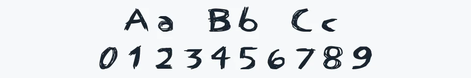 Rzeczywista próbka kroju Five_scratch — Aa Bb Cc 0123456789