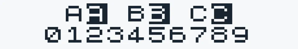 Rzeczywista próbka kroju ZX81 — Aa Bb Cc 0123456789