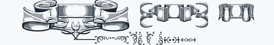 Rzeczywista próbka kroju Deborah Extras/Ornaments — Aa Bb Cc 0123456789