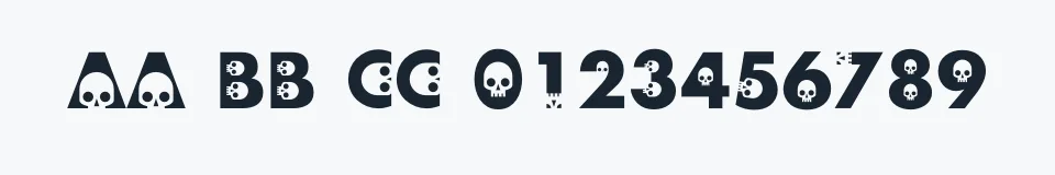Rzeczywista próbka kroju skullphabet — Aa Bb Cc 0123456789