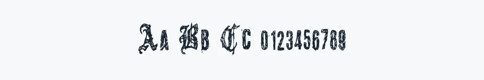 Rzeczywista próbka kroju Grymmoire — Aa Bb Cc 0123456789