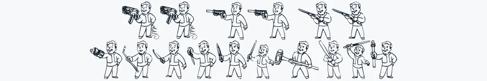 Rzeczywista próbka kroju Pip Boy Weapons Dingbats — Aa Bb Cc 0123456789