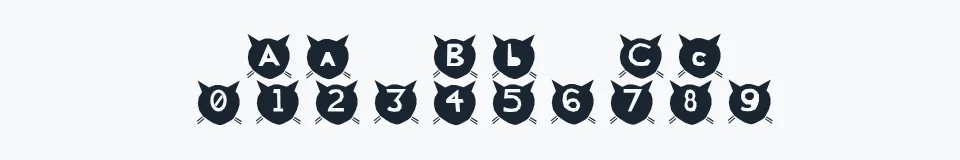 Rzeczywista próbka kroju cats MEOW — Aa Bb Cc 0123456789