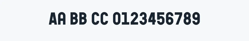 Rzeczywista próbka kroju Garaje 53 Unicase — Aa Bb Cc 0123456789