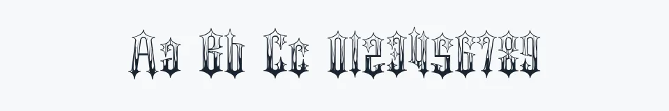 Rzeczywista próbka kroju Gothic Flames — Aa Bb Cc 0123456789