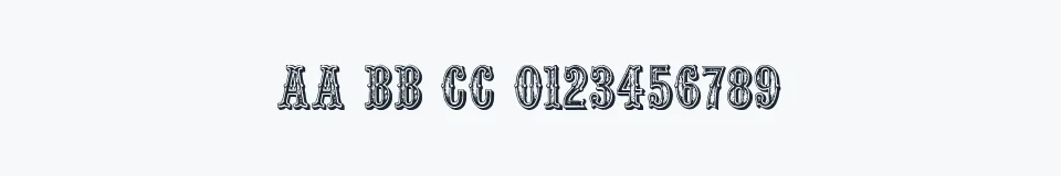 Rzeczywista próbka kroju Outlaw — Aa Bb Cc 0123456789