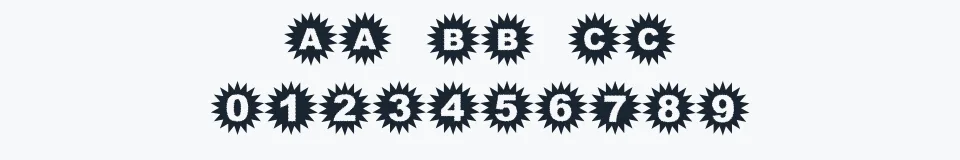 Rzeczywista próbka kroju Starbats — Aa Bb Cc 0123456789