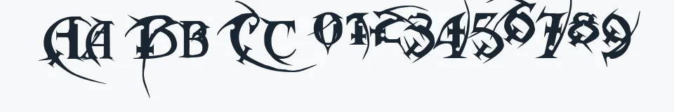 Rzeczywista próbka kroju Metal Macabre — Aa Bb Cc 0123456789