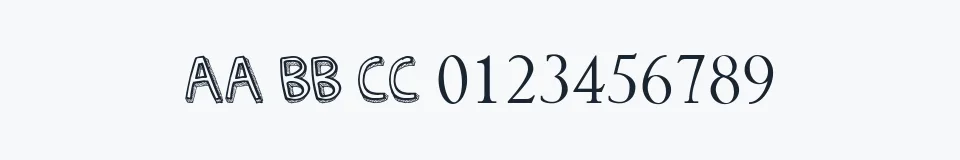 Rzeczywista próbka kroju Denne Threedee — Aa Bb Cc 0123456789