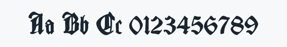 Rzeczywista próbka kroju CantaraGotica — Aa Bb Cc 0123456789