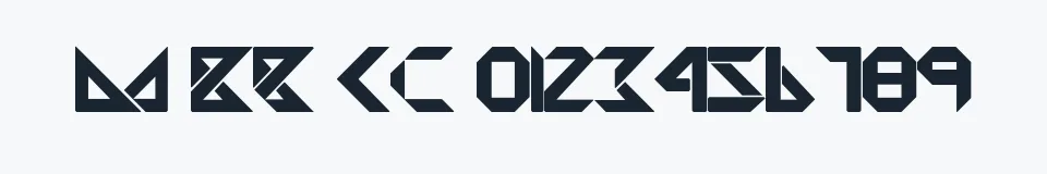 Rzeczywista próbka kroju Amputa Bangiz — Aa Bb Cc 0123456789