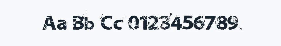 Rzeczywista próbka kroju NeoTrash — Aa Bb Cc 0123456789