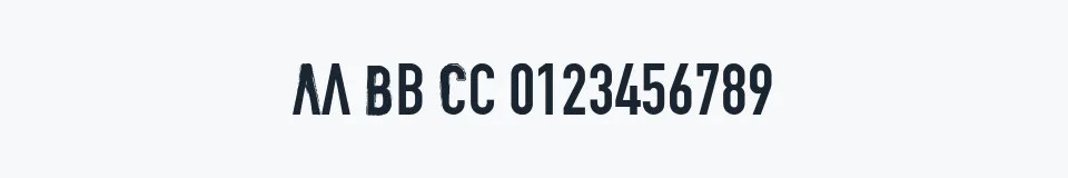 Rzeczywista próbka kroju DENIAL — Aa Bb Cc 0123456789