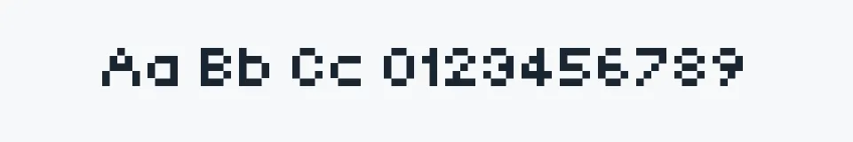 Rzeczywista próbka kroju Pixel — Aa Bb Cc 0123456789
