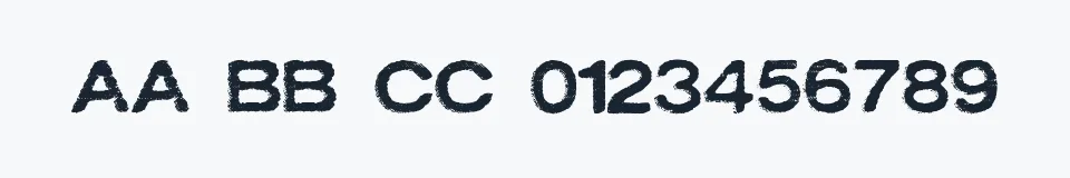 Rzeczywista próbka kroju OXIDISASTER — Aa Bb Cc 0123456789