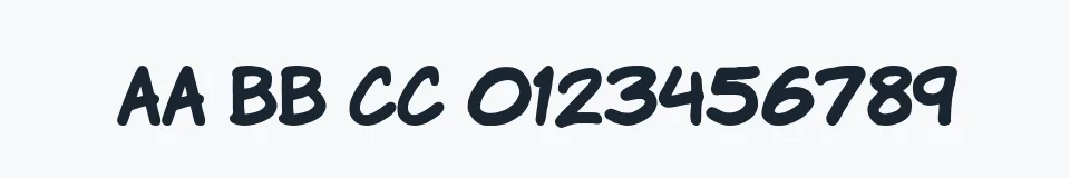 Rzeczywista próbka kroju Komika Hand — Aa Bb Cc 0123456789