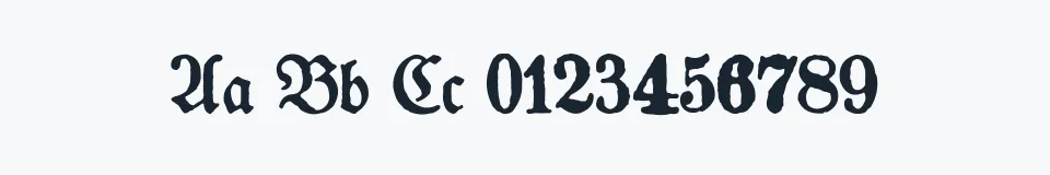 Rzeczywista próbka kroju Gotyk — Aa Bb Cc 0123456789