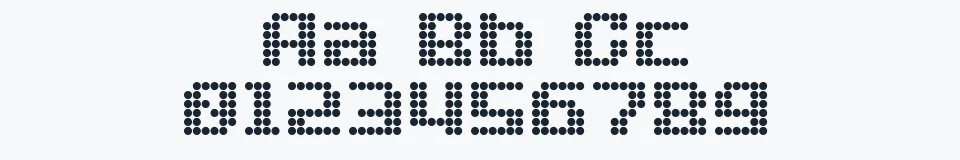 Rzeczywista próbka kroju Dot Font — Aa Bb Cc 0123456789