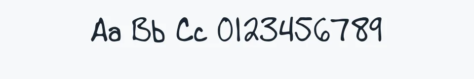 Rzeczywista próbka kroju AndrewScript — Aa Bb Cc 0123456789