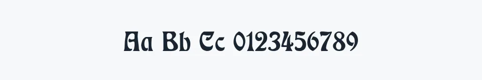 Rzeczywista próbka kroju Rudelsberg — Aa Bb Cc 0123456789