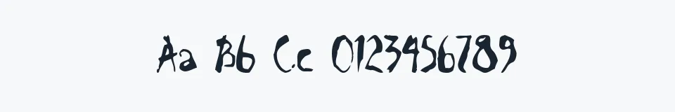 Rzeczywista próbka kroju Scrawn AOE — Aa Bb Cc 0123456789