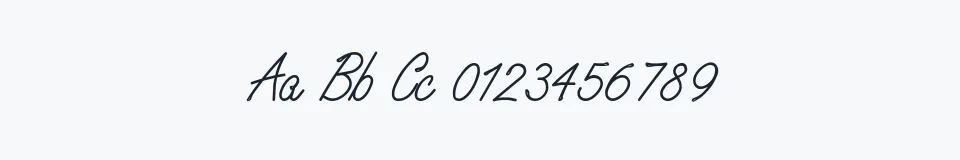 Rzeczywista próbka kroju WhisperWrite — Aa Bb Cc 0123456789