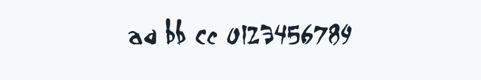 Rzeczywista próbka kroju Smegalomania — Aa Bb Cc 0123456789