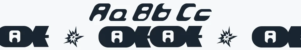 Rzeczywista próbka kroju AtomBomb — Aa Bb Cc 0123456789