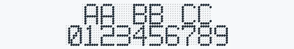 Rzeczywista próbka kroju LED BOARD REVERSED — Aa Bb Cc 0123456789