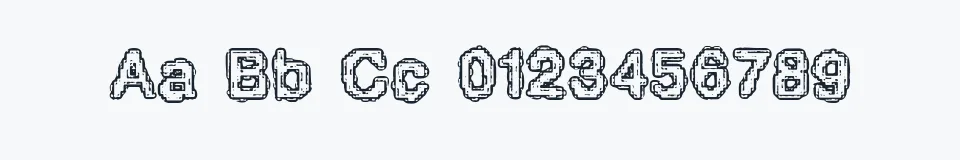 Rzeczywista próbka kroju Pixel Krud BRK — Aa Bb Cc 0123456789